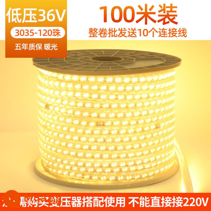 Dải Đèn LED Ngoài Trời Chống Thấm Nước 220V Siêu Sáng Nhà Phòng Khách Trần Dự Án Đèn 3 Màu Lõi Ngoài Trời Ấm Dây Dải Ánh Sáng - [Gói 100 mét] Ánh sáng ấm áp 36V-[3035-120 hạt] chất lượng thành phố ★Miễn phí 10 đầu nối