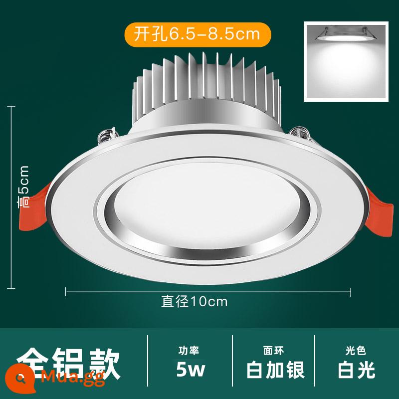 Downlight Nhúng Home LED Spotlight Âm Trần Ba Màu Mờ Đèn Âm Trần Phòng Khách Lỗ Sang Trọng Ánh Sáng Lỗ Ánh Sáng Ánh Sáng Đơn Giản - Bạc hoàn toàn bằng nhôm 5W ★ ánh sáng trắng ★ khoan 6,5-8,5CM