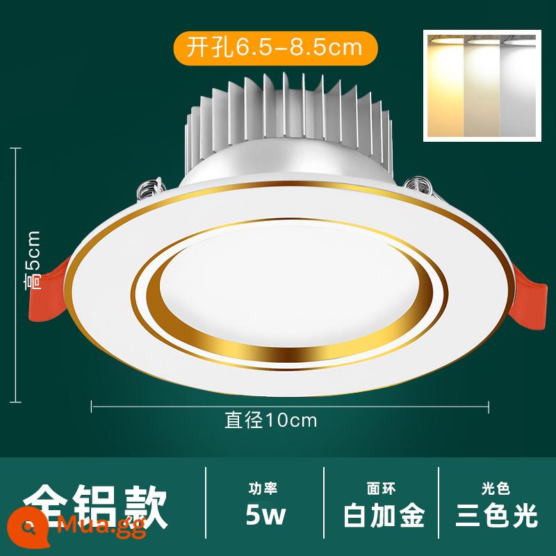 Downlight Nhúng Home LED Spotlight Âm Trần Ba Màu Mờ Đèn Âm Trần Phòng Khách Lỗ Sang Trọng Ánh Sáng Lỗ Ánh Sáng Ánh Sáng Đơn Giản - Bạch kim hoàn toàn bằng nhôm 5W ★ ba màu ★ khoan 6,5-8,5CM