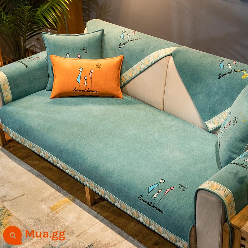 Voan Sofa Đệm Bốn Mùa Đa Năng Chống Trơn Trượt Cao Cấp Bọc Vải Bắc Âu Đơn Giản Hiện Đại Đệm Bao Gồm Đa Năng - Anjia-Xanh