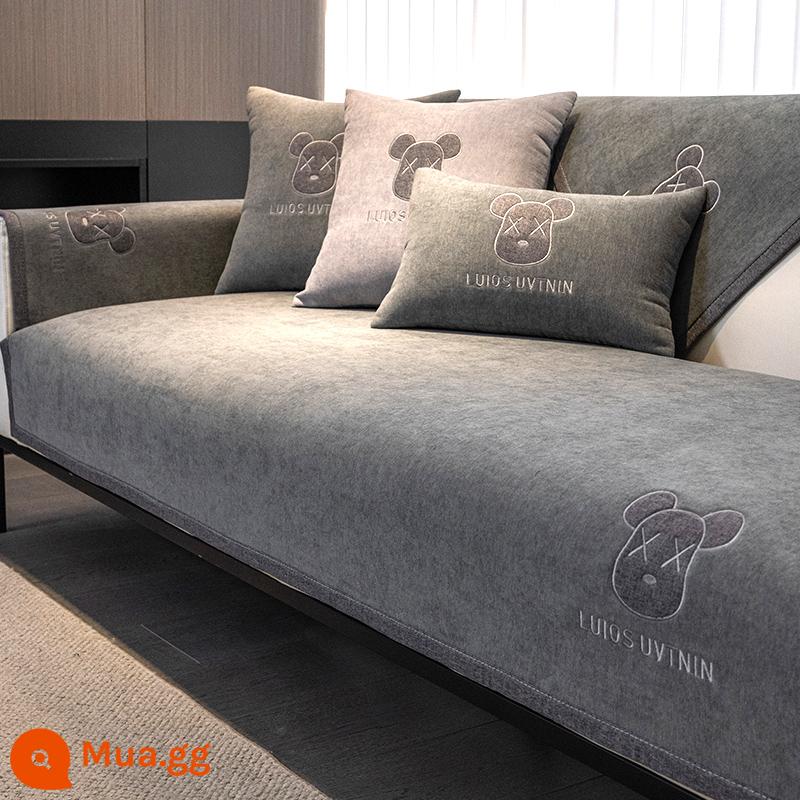 Voan Sofa Đệm Bốn Mùa Đa Năng Chống Trơn Trượt Cao Cấp Bọc Vải Bắc Âu Đơn Giản Hiện Đại Đệm Bao Gồm Đa Năng - Gấu Bạo Lực - Xám [Chenille nâng cấp]