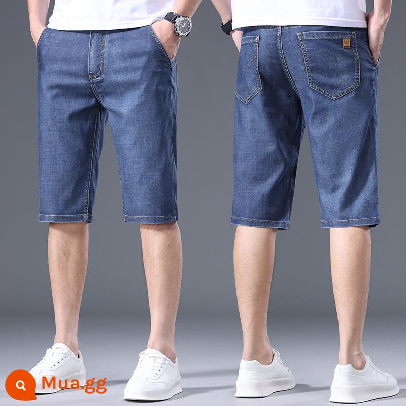 Romon Băng Lụa Quần Short Denim Nam Mùa Hè Phần Mỏng Rời Thẳng Nam Quần Âu Áo Khoác Ngoài Tencel Quần Cắt - mài trắng xanh