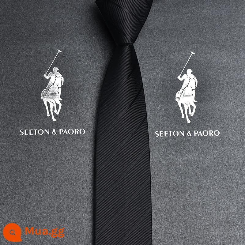 Colorton Ralph Lauren Polo Tie Nam Công Việc Phù Hợp Với Dây Kéo Rảnh Tay Phong Cách Cưới Chú Rể Đen Hộp Quà Tặng Cao Cấp - Sọc đen-Mẫu in tay P705 (cần lưu ý dây kéo)