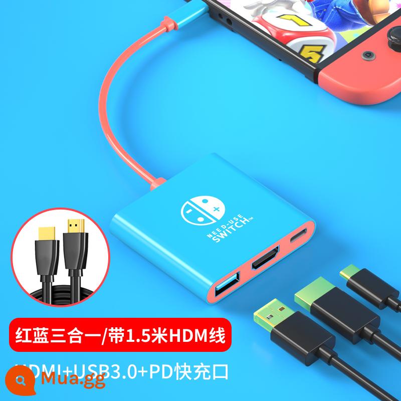 Thích hợp cho Nintendo Switch đế di động đế sạc máy chủ OLED đế đế mở rộng NS mở rộng màn hình chiếu kết nối màn hình Bộ chuyển đổi TV phụ kiện ngoại vi cáp giao diện mạng - ⭐Ba trong một màu đỏ và xanh⭐+[Cáp HDMI 1,5m]