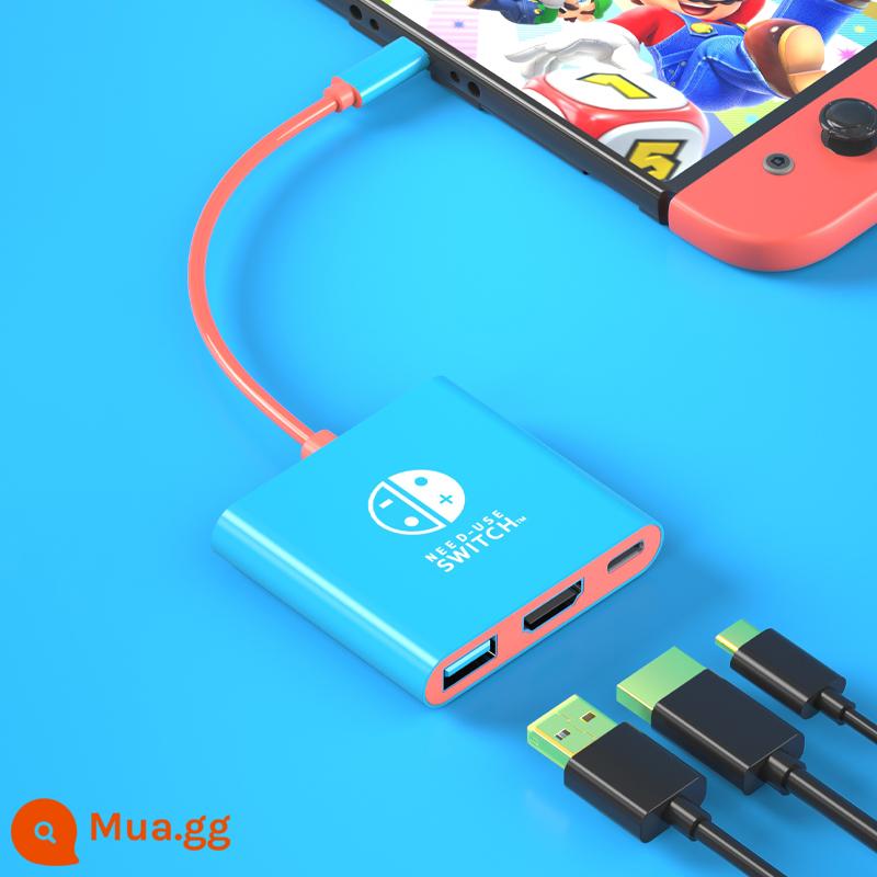 Thích hợp cho Nintendo Switch đế di động đế sạc máy chủ OLED đế đế mở rộng NS mở rộng màn hình chiếu kết nối màn hình Bộ chuyển đổi TV phụ kiện ngoại vi cáp giao diện mạng - ⭐Ba trong một màu đỏ và xanh⭐[Cổng HD 4K + cổng sạc nhanh PD + cổng USB]