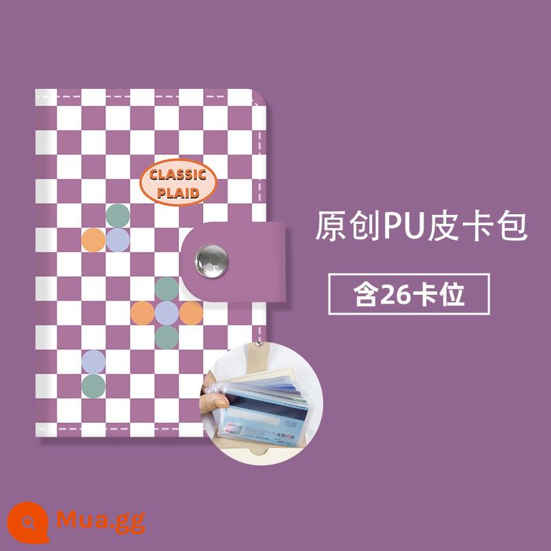 Trái đất thân thiện với môi trường túi đựng thẻ động vật bằng da dung lượng lớn túi đựng tài liệu đa thẻ bằng lái xe thẻ sổ thư mục thẻ mỏng - Gói thẻ khe cắm bàn cờ màu tím-26