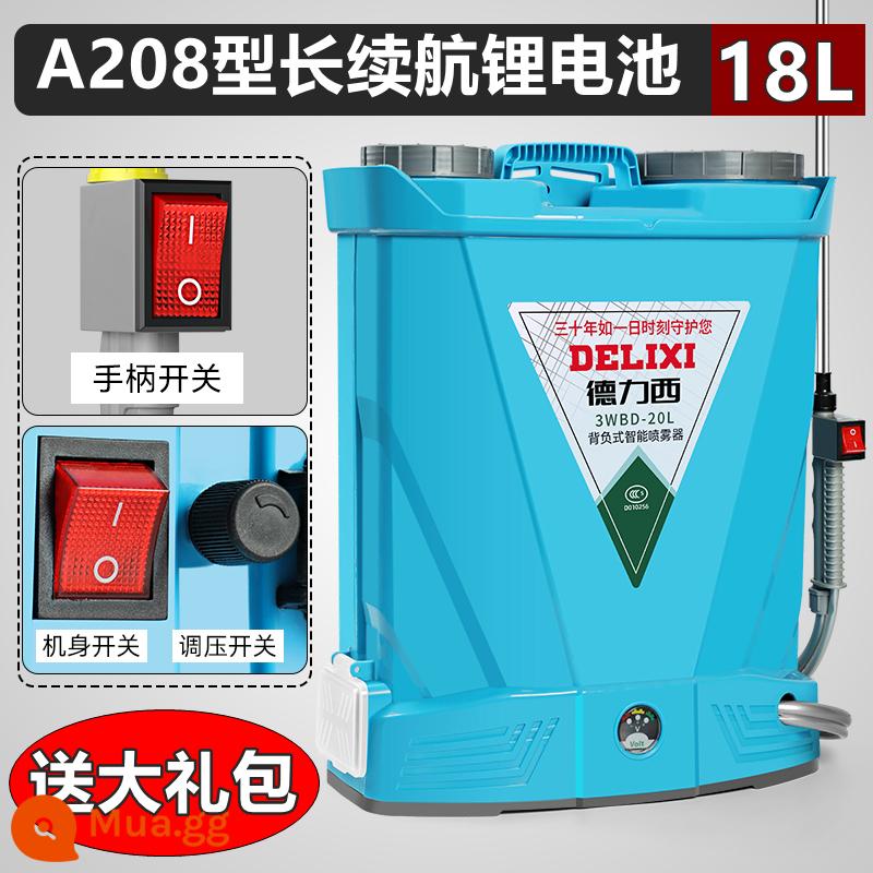 Delixi lithium máy phun điện nông nghiệp máy phun áp lực cao máy phun ba lô loại máy phun thuốc trừ sâu mới - [Có thể bơm 35 thùng nước trong 350 phút] 18L * ba công tắc * Pin lithium A208 (gói quà tặng vòi phun miễn phí)