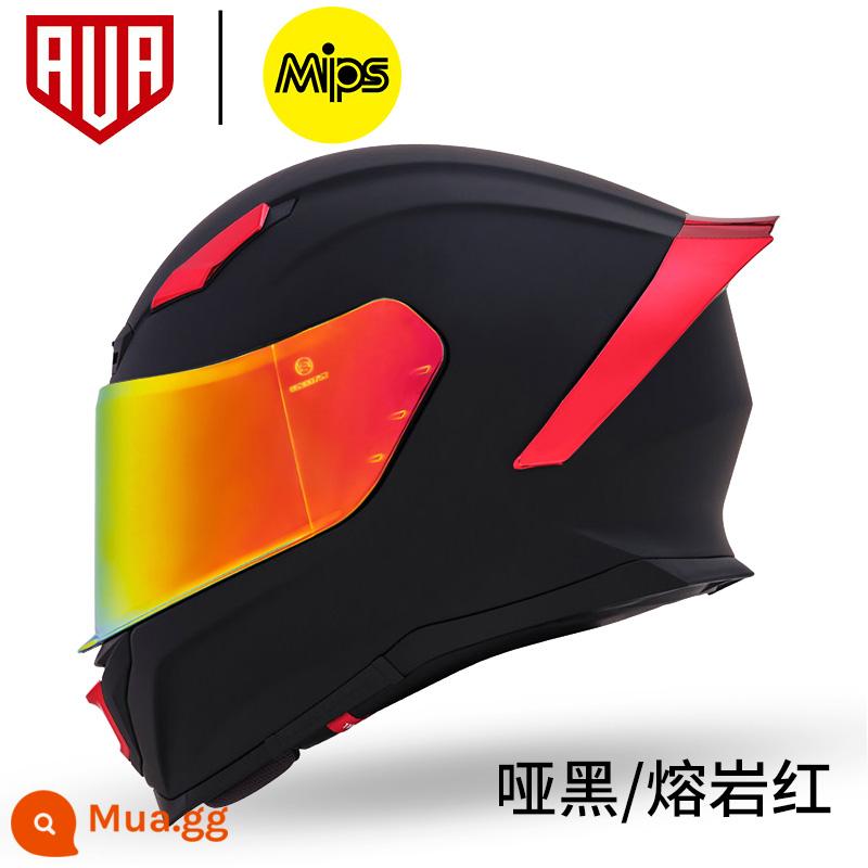 Không gian khác nhau Ava Lightning Hat carbon Mũ động cơ Mũ xe nam Động cơ sương mù đua xe macronine đuôi - Màu đỏ nham thạch đen mờ đi kèm miếng dán chống sương mù + tròng kính trong suốt