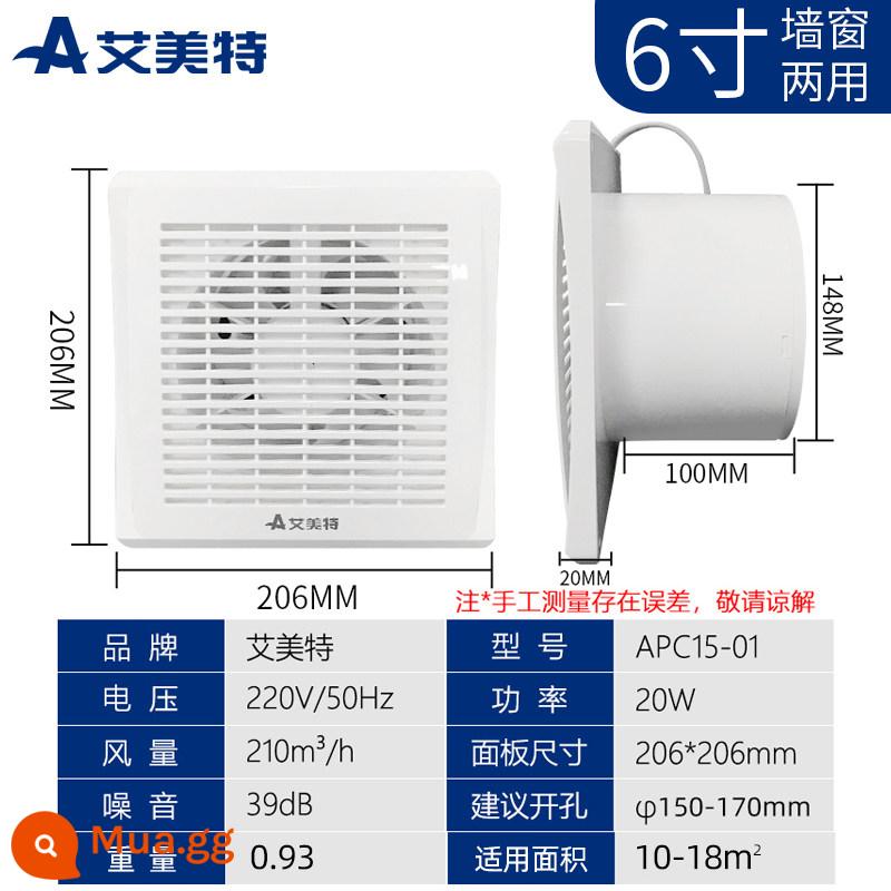 Quạt hút Emmett bột phòng hút bếp hộ gia đình hút khói mạnh tắt tiếng quạt thông gió cửa sổ - Kích thước khoan APC15-01[6 inch]: 150*170mm