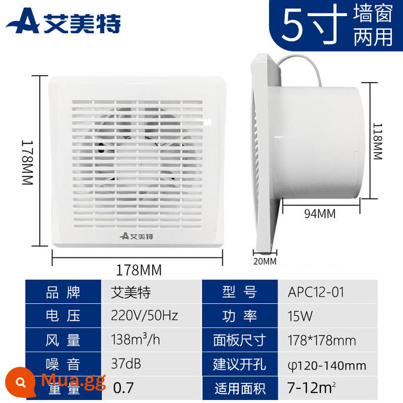 Quạt hút Emmett bột phòng hút bếp hộ gia đình hút khói mạnh tắt tiếng quạt thông gió cửa sổ - Kích thước khoan APC12-01[5 inch]: 120*140mm