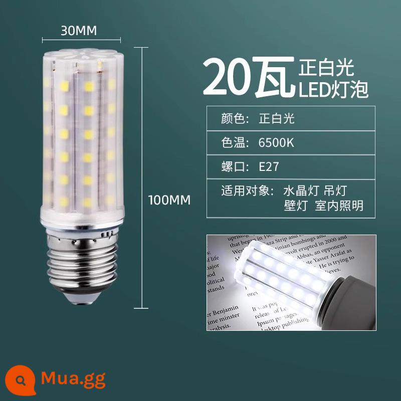 Bóng Đèn LED Ngô Đèn Hộ Gia Đình E27 Sợi E14 Vít Tiết Kiệm Năng Lượng Đèn Trắng Ấm Ba Màu Ánh Sáng Chiếu Sáng đèn Chùm Đèn - Không nhấp nháy, cổng vít E27, ánh sáng trắng 20W