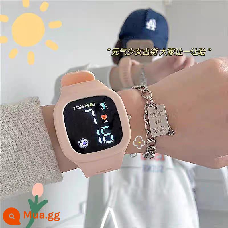 Đồng hồ điện tử thời trang Watching Men High School School Watch Xu hướng thể thao của phụ nữ Lemo trẻ em 2022 MỚI - Bột đào LED vỏ vuông