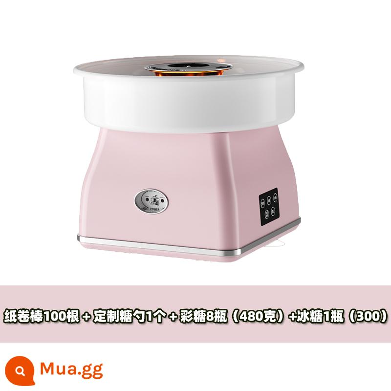 Kolft New Smart Children Home Small Full Automatic Commercial Mini -Machine Machial Machine - Bột hoa anh đào + 100 que màu + 8 lọ đường màu + thìa đường + 1 lọ đường phèn