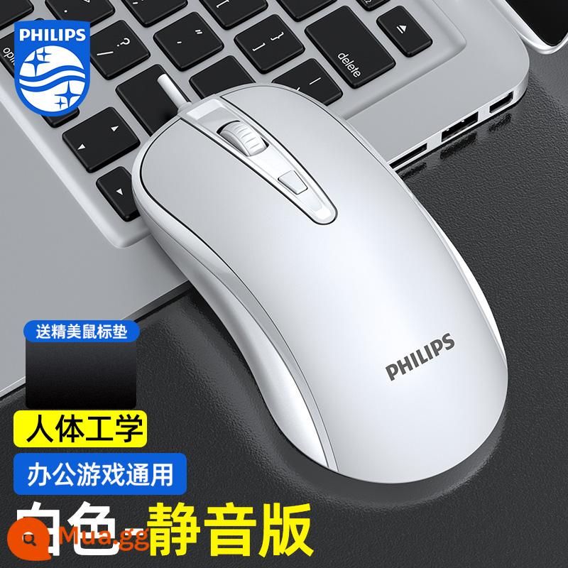 Chuột Philips Có Dây Gia Đình Mute Silent Desktop Laptop Cơ Gaming Văn Phòng Game Trắng - Màu trắng [phiên bản im lặng]+bàn di chuột