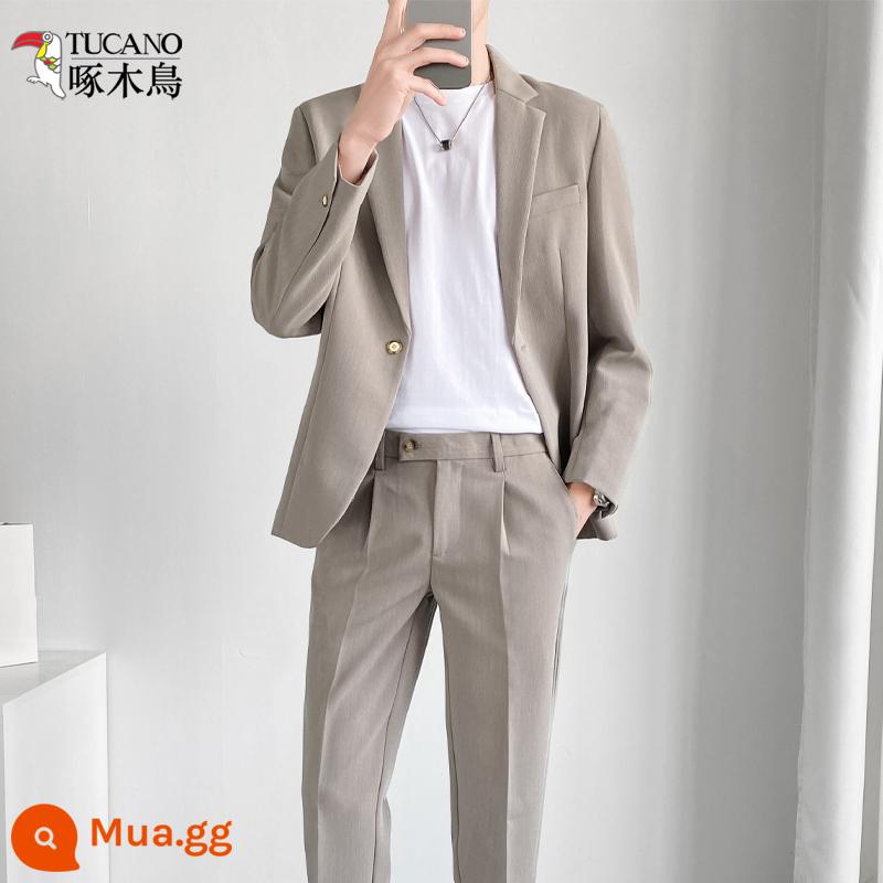 Romon Cao Cấp Thường Ngày Phù Hợp Với Nam Treo Lỏng Lẻo Phong Cách Hàn Quốc Đẹp Trai Phong Cách Nhẹ Nhàng Hợp Thời Trang Phù Hợp Với Áo Khoác - Bộ vest [hai mảnh] màu mơ + quần