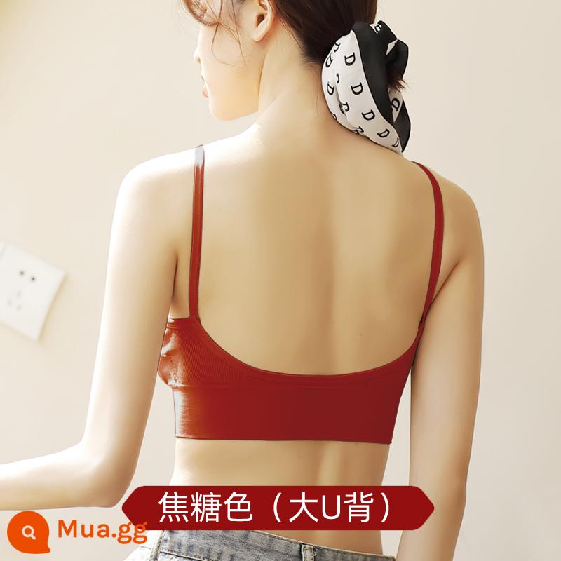 Đồ lót lưng đẹp hình chữ U của phụ nữ thu thập đáy áo vest phong cách bùng nổ ống sling hàng đầu mùa hè mở rộng ngực nhỏ gợi cảm dày áo ngực - 3111 màu caramel [lưng chữ U lớn]