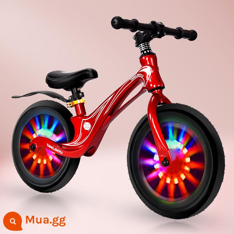 Xe thăng bằng trẻ em không có bàn đạp 2--8 tuổi xe trượt Scooter 12 inch 14 inch xe Scooter trẻ em xe tập đi - Bánh xe nhấp nháy màu đỏ hợp kim magiê S 14 inch + bơm bảo vệ