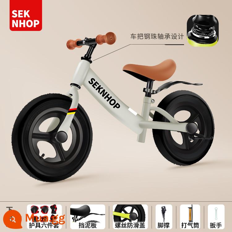 Xe thăng bằng trẻ em không có bàn đạp 2--8 tuổi xe trượt Scooter 12 inch 14 inch xe Scooter trẻ em xe tập đi - Bơm bảo vệ bánh xe tích hợp 14 inch [Mocha trắng]