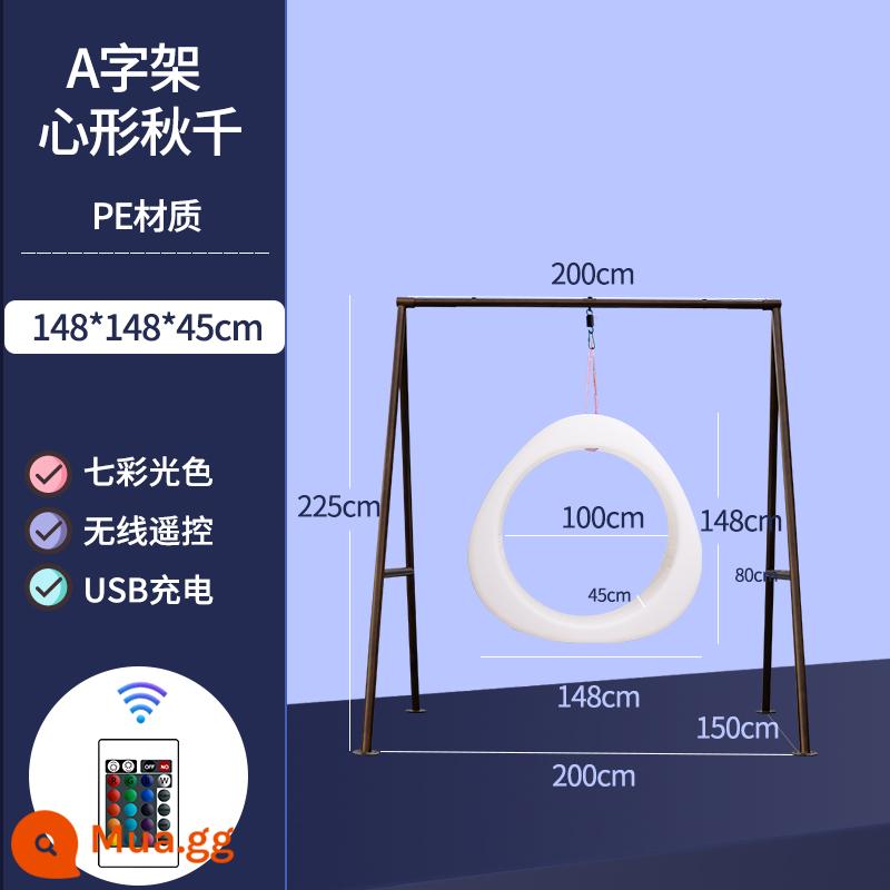 Đèn LED Ánh sáng mặt trăng phát sáng Nội thất ngoài trời Trang trí uốn cong ánh trăng thương mại Vẻ đẹp Chen Hoạt động đạo cụ trực tuyến Mặt trăng đỏ mùa thu hàng ngàn - Xích đu khung chữ A hình trái tim: 148cm