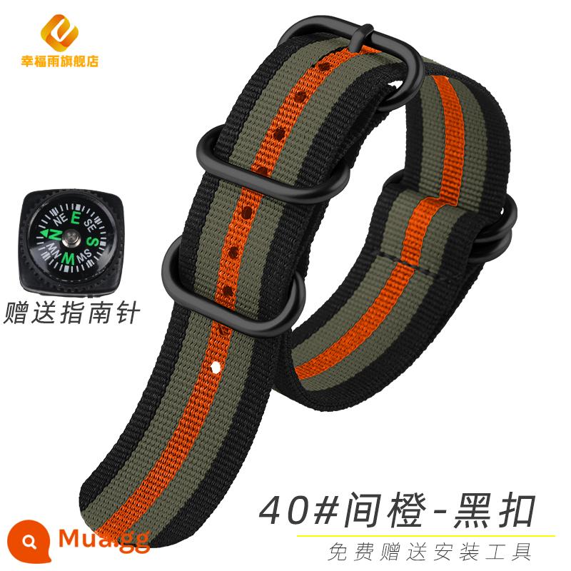 Dây nylon NOTA NATO thích hợp cho la bàn ngoài trời Omega seahorse Jeep jeep Panerai 24 - 40 # đen xám cam - khóa đen