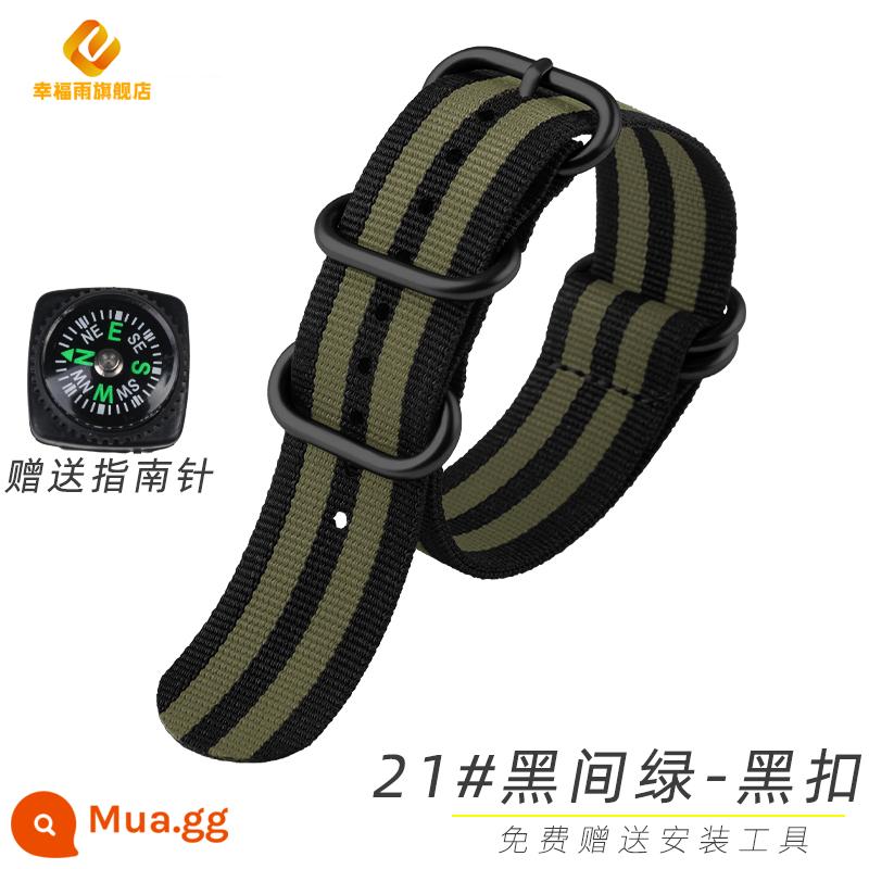 Dây nylon NOTA NATO thích hợp cho la bàn ngoài trời Omega seahorse Jeep jeep Panerai 24 - 21 # phòng đen xanh - khóa đen