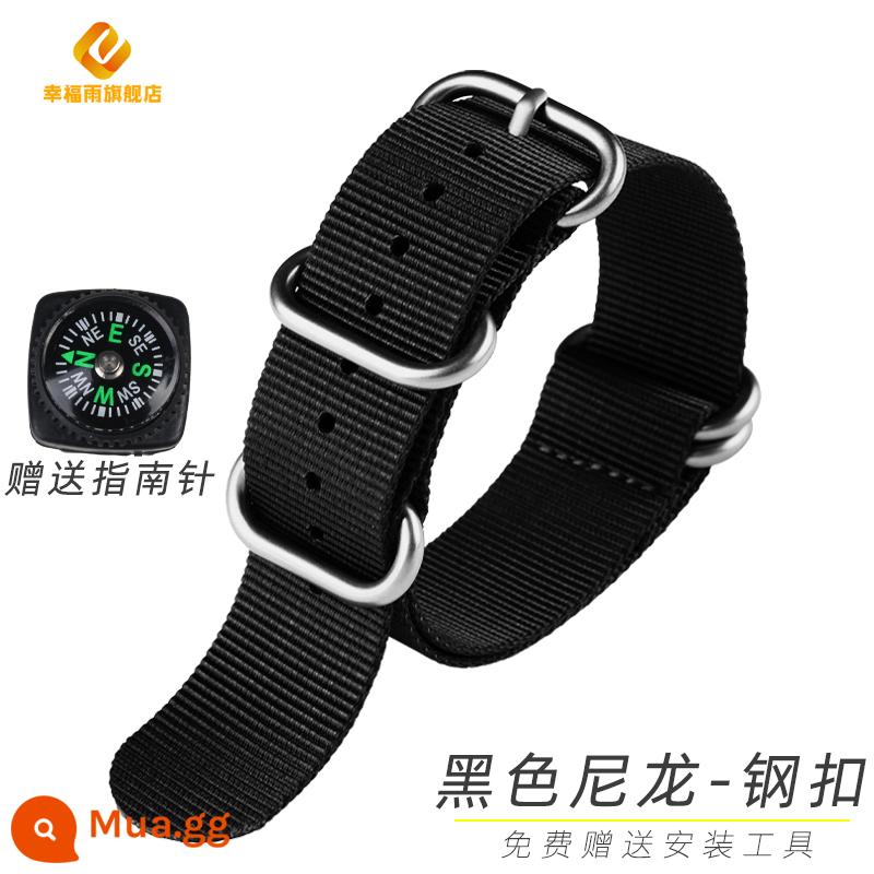 Dây nylon NOTA NATO thích hợp cho la bàn ngoài trời Omega seahorse Jeep jeep Panerai 24 - 6 # màu đen - khóa màu thép