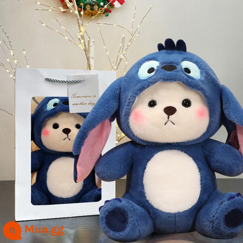 Búp bê Stitch Ngày lễ tình nhân Món quà sinh nhật ngày lễ tình nhân cho bạn gái Búp bê gấu Lena cho bạn gái - Biến hình thành Stitch + túi quà có cửa sổ trong suốt + đèn dây miễn phí [28 cm - mũ rời - giả lông chồn]