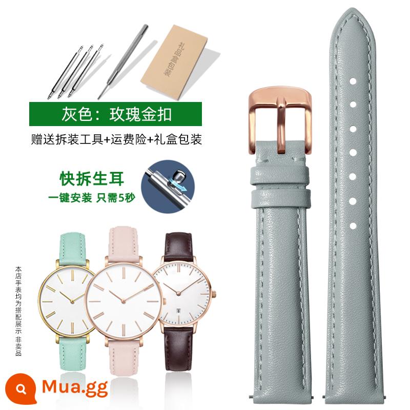 Thích hợp cho dây đeo đồng hồ dw dành cho nam và nữ da thật Phụ kiện Daniel 28|32|36|40mm dây da bò trắng đỏ - Màu xám: khóa cài quả cầu màu vàng hồng