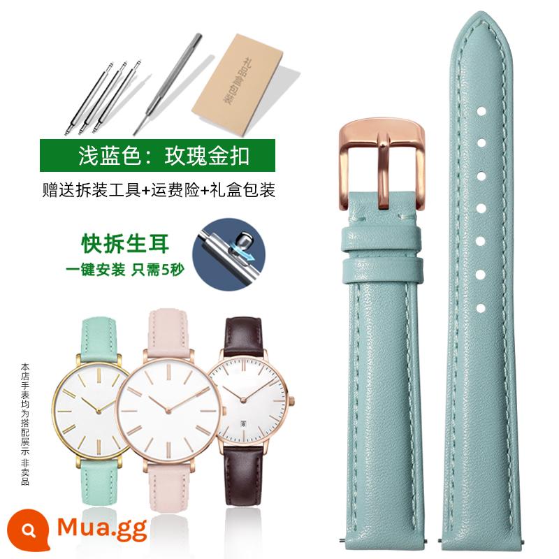 Thích hợp cho dây đeo đồng hồ dw dành cho nam và nữ da thật Phụ kiện Daniel 28|32|36|40mm dây da bò trắng đỏ - Màu xanh nhạt: khóa cài quả cầu màu vàng hồng