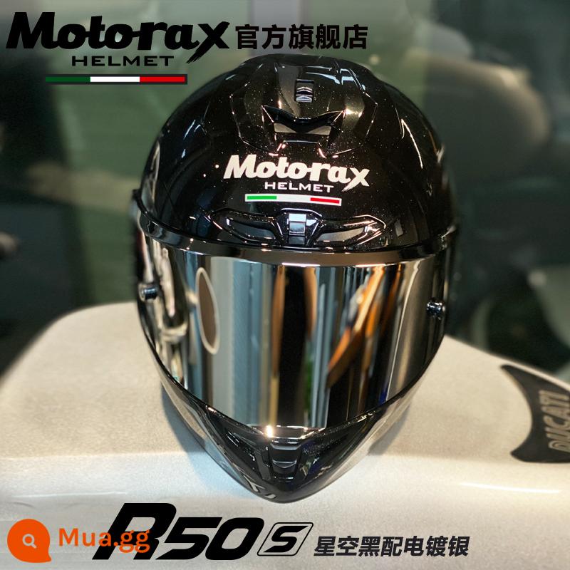 MOTORAX R50S Koi Đầu Xám Mũ Bảo Hiểm Nam Nữ Bốn Mùa Đầu Máy Full Mũ Bảo Hiểm Cá Tính Thoáng Mát Đầu Máy Đa Năng - R50S bầu trời đầy sao màu đen mạ bạc