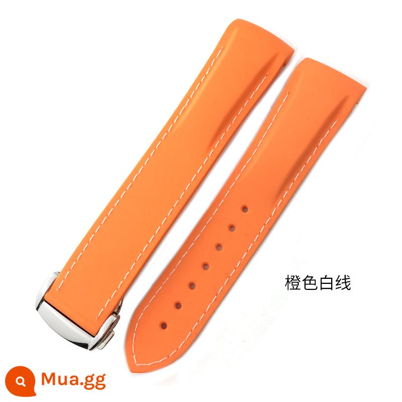 YGB Ban Đầu Cong Silicone Fluorine Dây Đeo Cao Su Thích Hợp Cho Omega Mới Seamaster 300 Speedmaster Seiko Hamilton - Khóa bạc sợi trắng cam