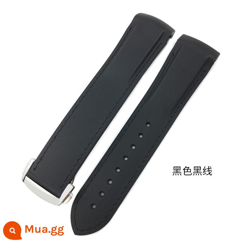 YGB Ban Đầu Cong Silicone Fluorine Dây Đeo Cao Su Thích Hợp Cho Omega Mới Seamaster 300 Speedmaster Seiko Hamilton - Khóa bạc sợi đen đen