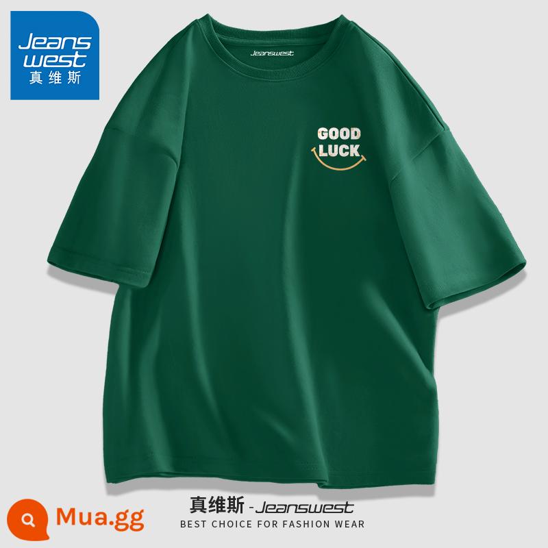 Áo thun nam JR Jeanswest ngắn tay áo thun cotton mùa hè nam nửa tay nam thương hiệu cặp đôi muối phong cách bạn trai - Màu xanh đậm #may mắn trước hình ảnh