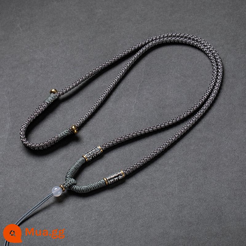 Huasu bạc 925 sáu ký tự mantra mặt dây chuyền handmade kim cương thắt nút dây buộc Hetian mặt dây chuyền ngọc bích dây ngọc lục bảo sáp ong treo cổ - Dây màu xám bạc + mã não trắng