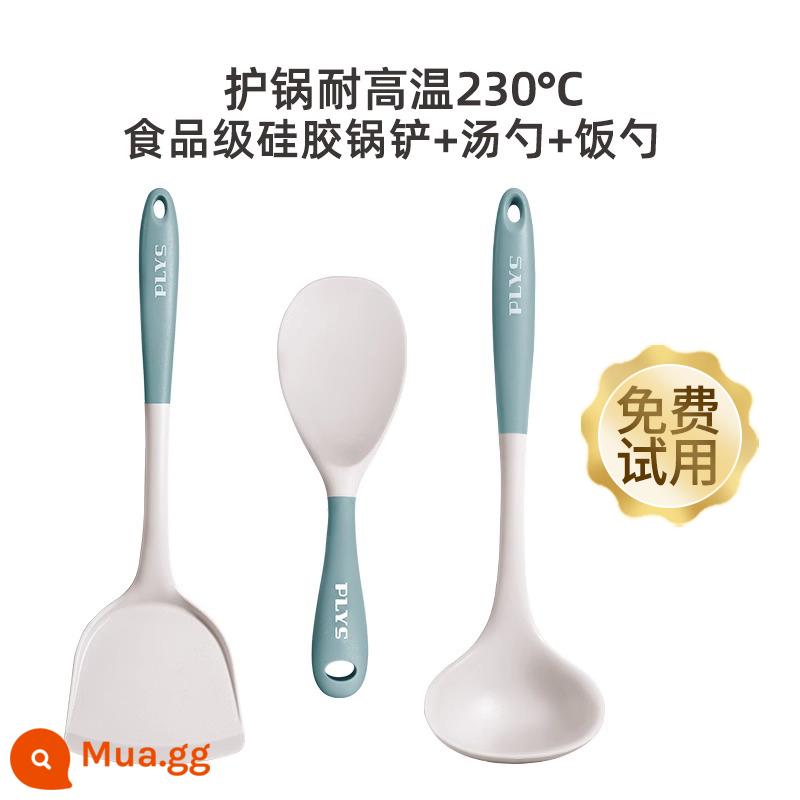 Đức Thìa Canh Silicone Lớn Canh Hộ Gia Đình Lẩu Rò Rỉ Thìa Chiên Tay Cầm Dài Không Làm Tổn Thương Nồi Dụng Cụ Nhà Bếp Bộ Vật Dụng Nhà Bếp - Thìa màu xanh sữa + thìa súp + thìa cơm [chịu nhiệt độ cao 230oC]