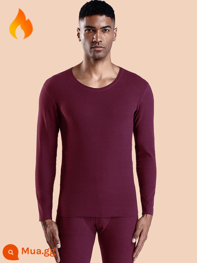 De nhung làm nóng quần áo nam Plus nhung dày sốt cashmere quần áo mùa thu vệ sinh quần nam cotton len đáy áo sơ mi mùa đông - Áo cổ tròn nhung hai mặt màu đỏ tía của Đức