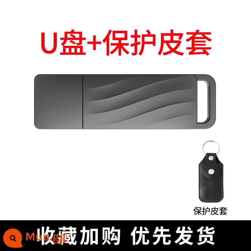 Ổ đĩa flash Lenovo 256g chính hãng chính hãng usb3.1 ổ đĩa flash USB dung lượng lớn tùy chỉnh trên ô tô điện thoại di động máy tính chuyên dụng TU100 - "Storm Grey" + bao da bảo vệ