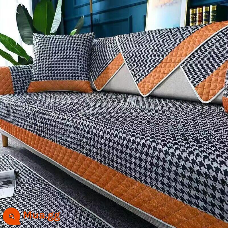 Ưu đãi đặc biệt và miễn phí vận chuyển đệm, đệm sofa, vỏ sofa, vỏ bọc chống trượt đa năng cho tất cả các mùa, đệm trọn gói đơn giản, đệm chống mài mòn - Màu cà phê Houndstooth