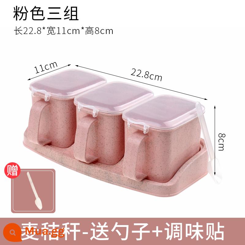 Tang mofang Hộp gia vị kết hợp bộ bốn -in -one Kitchen cung cấp bể muối hộ gia đình Daquan - Rơm lúa mì (3 bộ màu hồng)