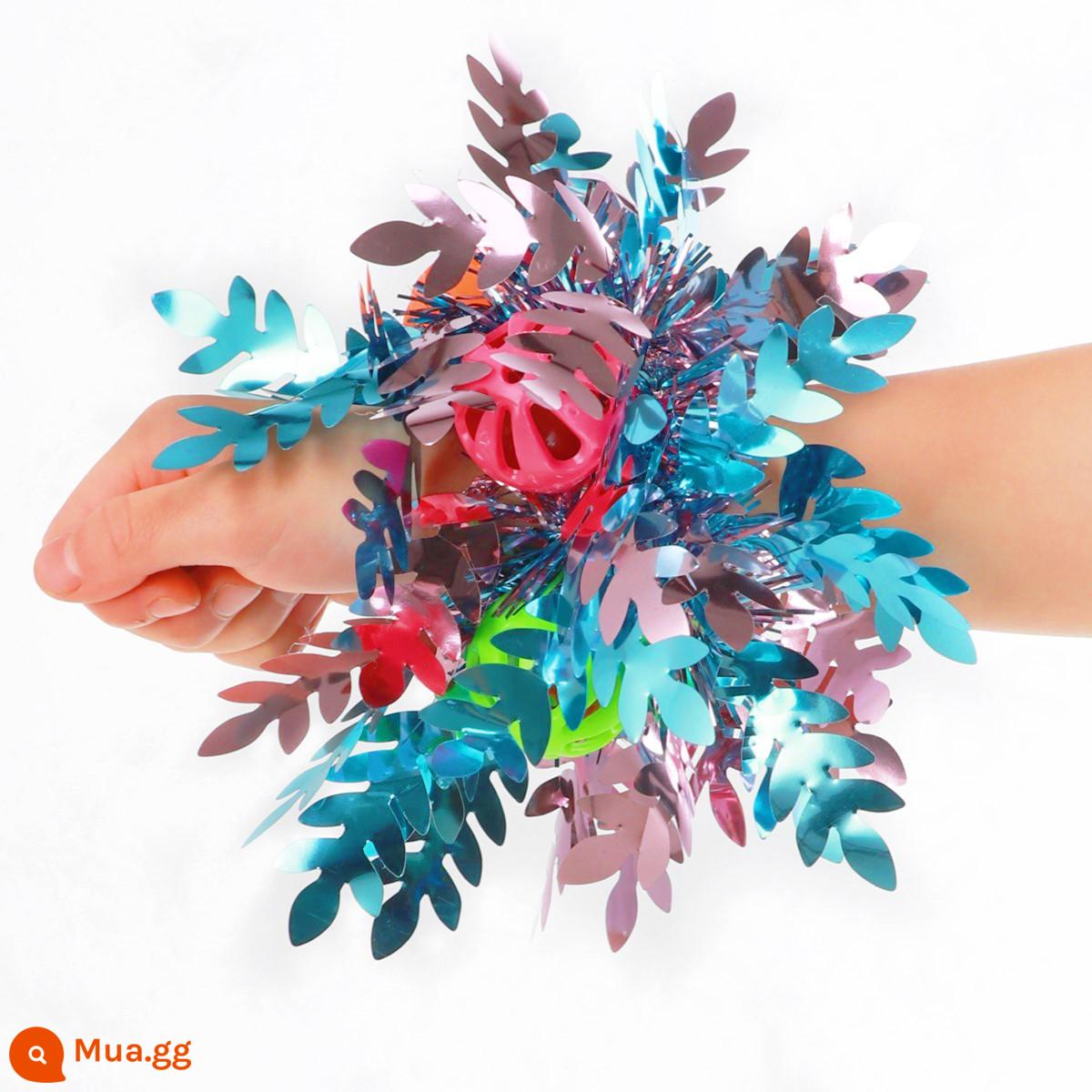 Dance Hand Flower Bell Biểu diễn của trẻ mẫu giáo Cổ tay Flower Games Bracelet Bell Dance Bracelet Flower - Cặp chuông lá xanh hồng (loại dây cao su)