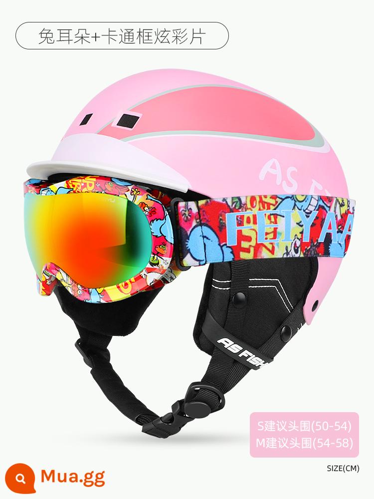 Kính trượt tuyết Ski Gương, Trẻ em, Girls, Baby Snow Field Goggles Card Thiết bị chống lại bộ đầy đủ - Tai thỏ + khung phim hoạt hình đầy màu sắc