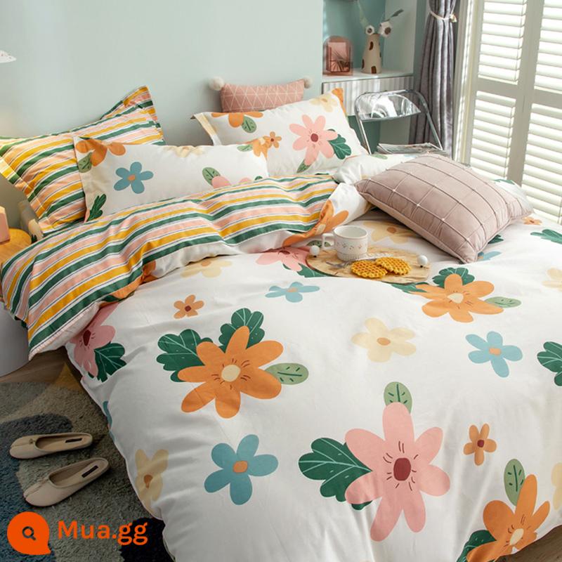 Jie Liya cotton nguyên chất vỏ chăn 1 mảnh 100 cotton vỏ chăn Bộ lõi vỏ chăn 150x200 vỏ chăn ga gối 200x230 - Trang điểm nhẹ cho đầu hè (vàng)