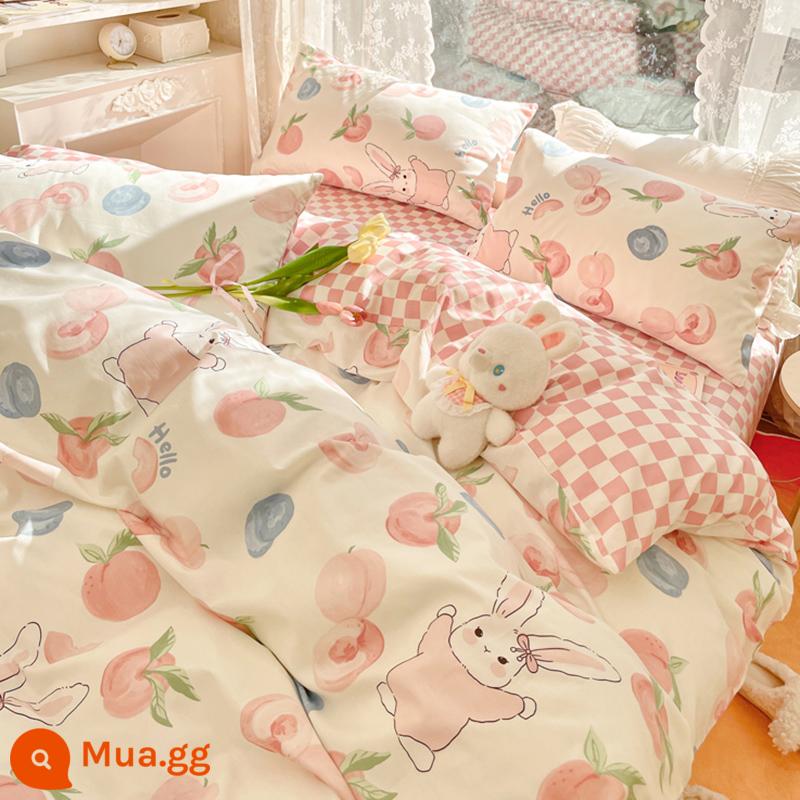 Jie Liya cotton nguyên chất vỏ chăn 1 mảnh 100 cotton vỏ chăn Bộ lõi vỏ chăn 150x200 vỏ chăn ga gối 200x230 - đào thỏ