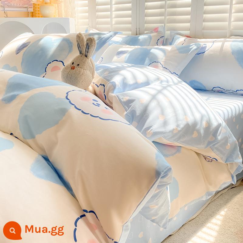 Jie Liya mùa đông cotton nguyên chất 4 mảnh 100 cotton chăn ga trải giường chăn ga gối cao cấp ký túc xá giường 3 món - Gấu tốt