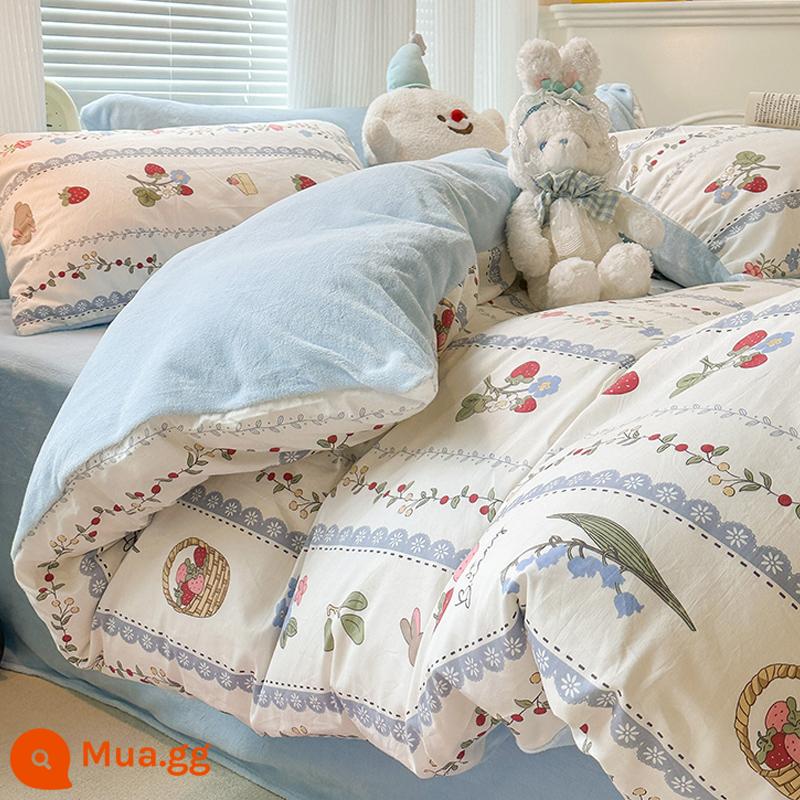 Jie Liya mùa đông A cotton B nhung sữa 4 món đơn Plus nhung ấm giường bông flannel nhung san hô - Thỏ bông nhung ren