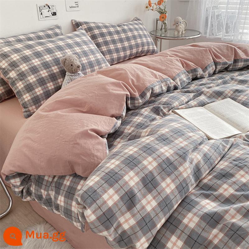 Jie Liya chăn bông đã giặt vỏ chăn đơn mảnh 200x230 bông cotton nguyên chất Ga trải giường đơn 150x200 - màu xám thanh lịch