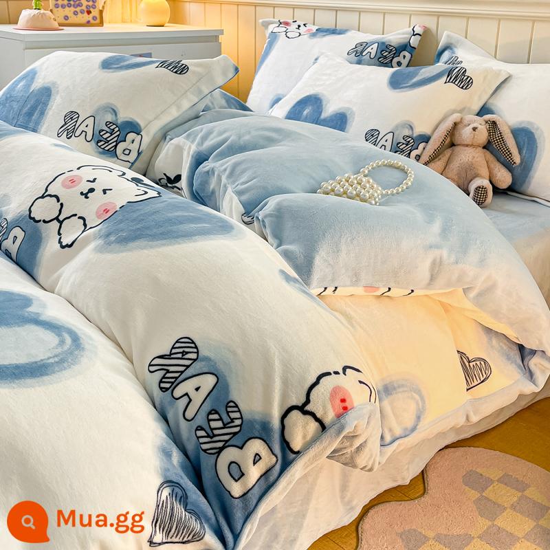 Sữa Jieliya Velvet Bốn bộ Velvet Velvet mùa đông trong bộ ba mặt bích nhung có mặt phẳng ba - Care Bears [Lông cừu sữa trọng lượng cao, cực ấm]