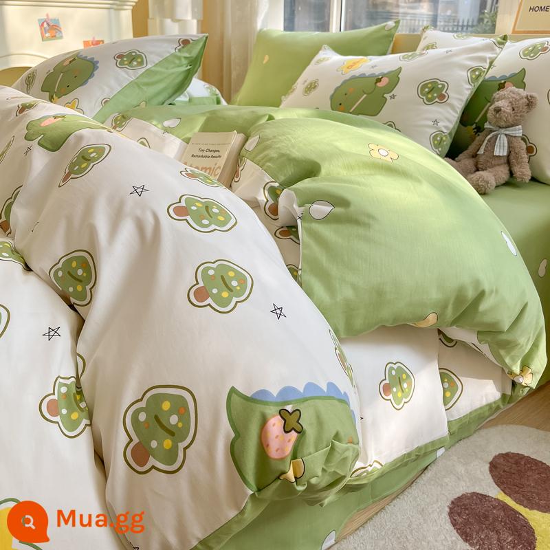 Jieliya Cotton Four Pack 100 All -cotton Plasma Single Single Winter Student Dormentory Giường ba bộ ba bộ 4 Set 4 - rồng ma thuật