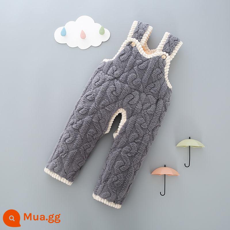 Bé mặc quần ba lớp chần bông cho bé nam nữ, quần cotton siêu dày ấm, đồ ngủ mặc nhà lông cừu san hô - [Một chiếc] Quần túi bé màu xám