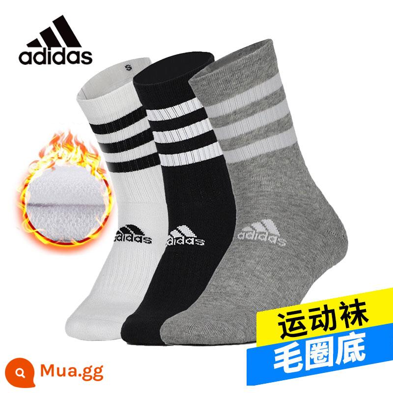 Vớ Adidasadidas, vớ bóng rổ, vớ thể thao, vớ cỏ ba lá nam, vớ trẻ em - [Đế khăn] Ba đôi đen, trắng và xám DZ9345